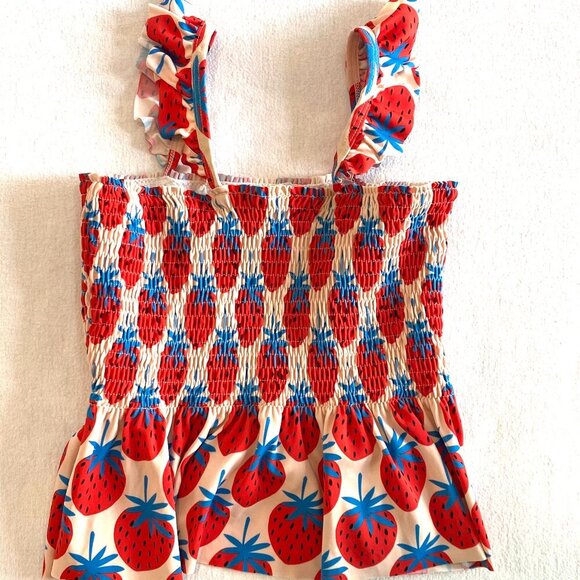 Hanna Andersson Mixie Tankini top Girls 10 strawberries stretch ruffle swim - Picture 4 of 6